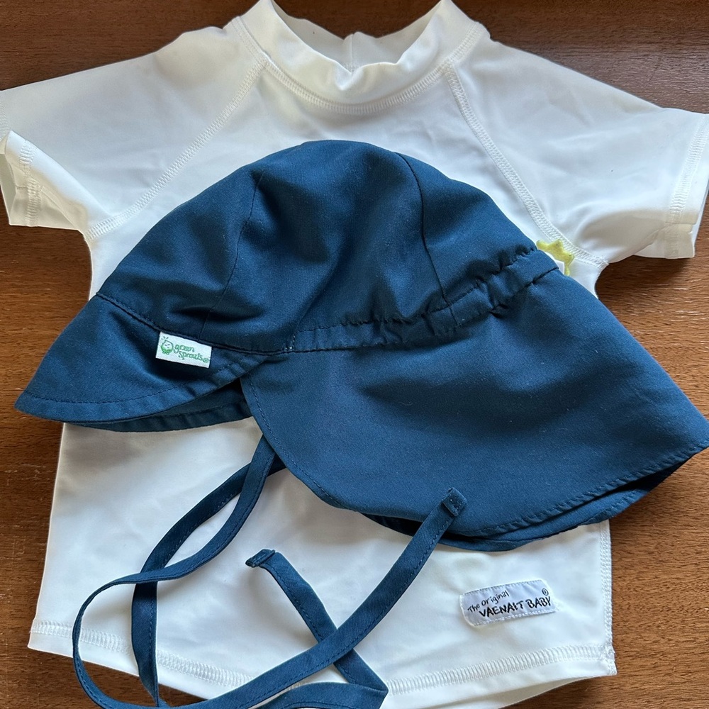 Navy Sun Hat and White Shirt Set